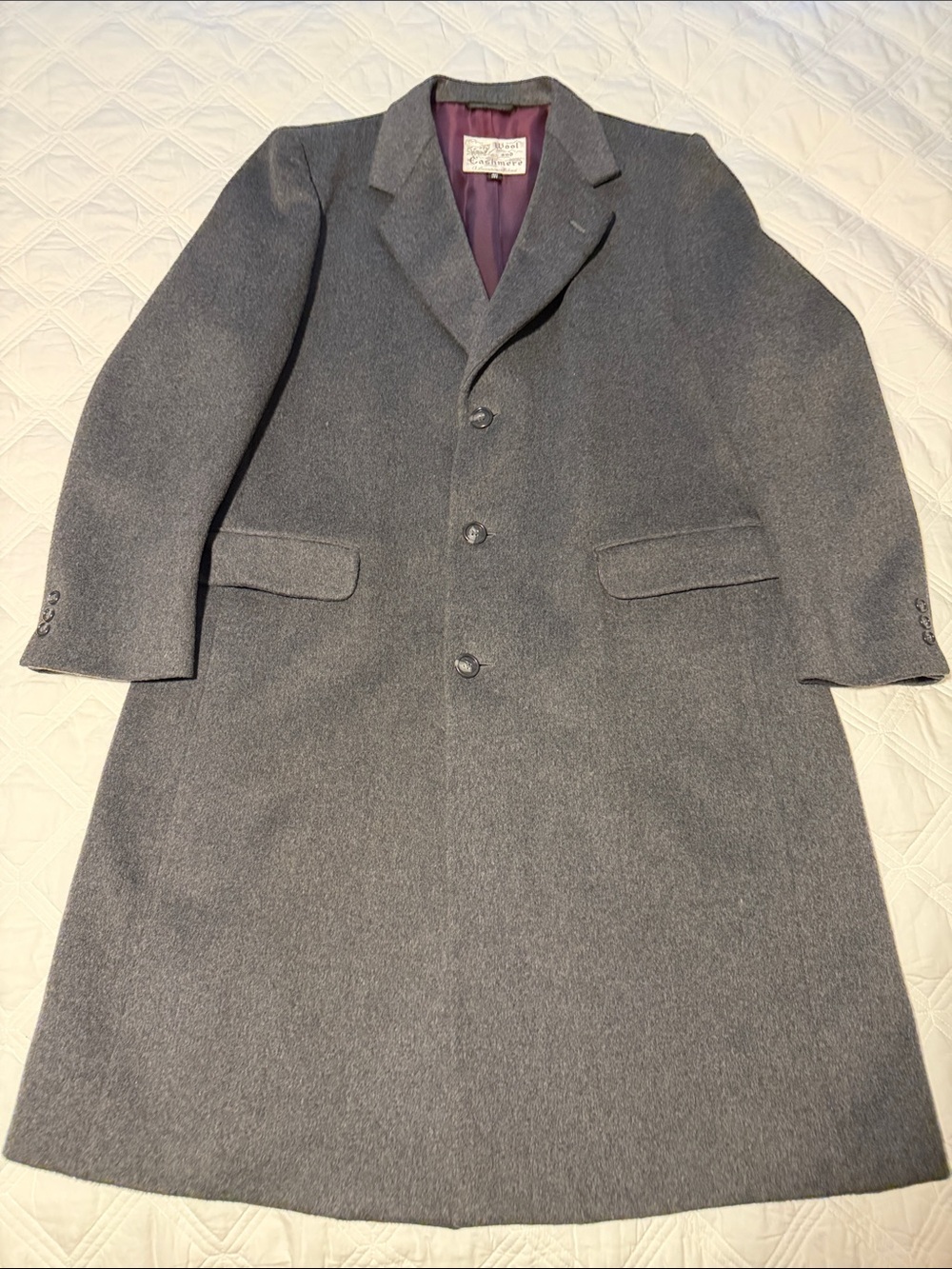 Moores Men's Charcoal Grey Wool & Cashmere Long Overcoat Topcoat
